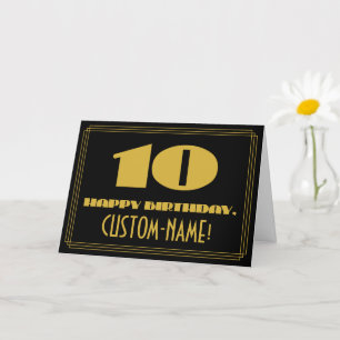 Cartão 10.o aniversário: Nome + Arte Deco Inspirado "10"