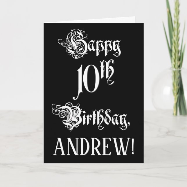 Cartão 10.o aniversário: Rico, Script Elegante + Nome Per (Frente)