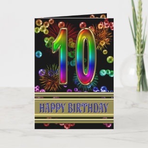 Cartão 10o Aniversário com bolhas e fogos-de-artifício 