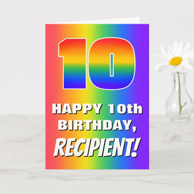 Cartão 10th Birthday: Colorful, Fun Rainbow Pattern # 10 (Planta pequena)