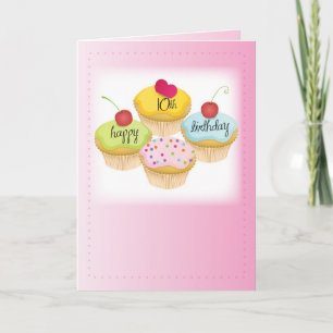 Cartão 10th Birthday Cupcakes, Pink