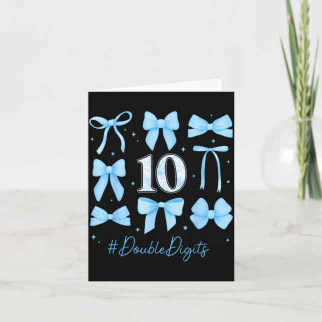 Cartão 10th Birthday Girl Blue Coquette Bow 10 Year Old A (Frente)