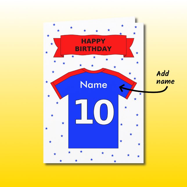 Cartão 10th birthday red blue t-shirt add a name (Criador carregado)