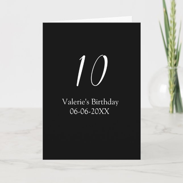 Cartão 10th birthday white black name date calligraphy  (Frente)