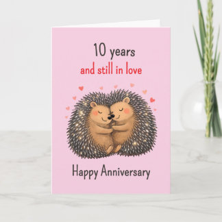 Cartão 10th wedding anniversary Hedgehogs cuddling