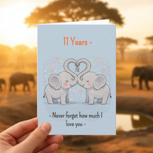 Cartão 11º aniversário Elefantes nunca esquecem