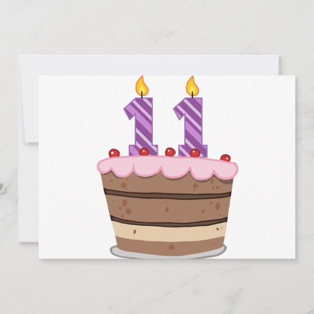 Cartão 11 anos de idade no Bolo de Aniversário (Frente)