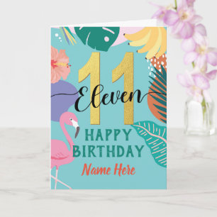 Cartão 11 Birthday Tropical Pastel Floral Flamingo Name