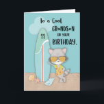 Cartão 11 netos Birthday Beach Funny Legal Raccoon<br><div class="desc">Olhe para aquele guaxinim legal que também está vestindo óculos escuros e está parado na frente deste cartão. Essa pequena cara está aqui para ajudá-lo a enviar cumprimentos de 11 para seu lindo neto. Faça uma cópia disso agora!</div>