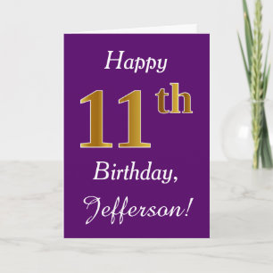 Cartão 11 Roxo, Faux Dourado Aniversário + Nome Personal