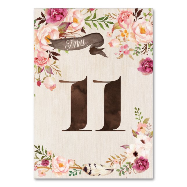 Cartão 11 Tabela De Casamento De Boho Floral Rusti (Frente)