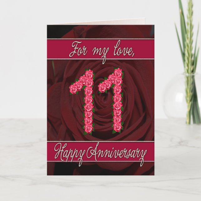 Cartão 11th anniversary card with roses and leaves (Frente)