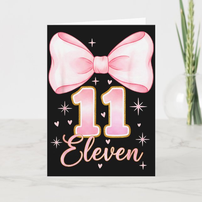 Cartão 11th Birthday Girl Coquette Bow Its My Eleven Birt (Frente)
