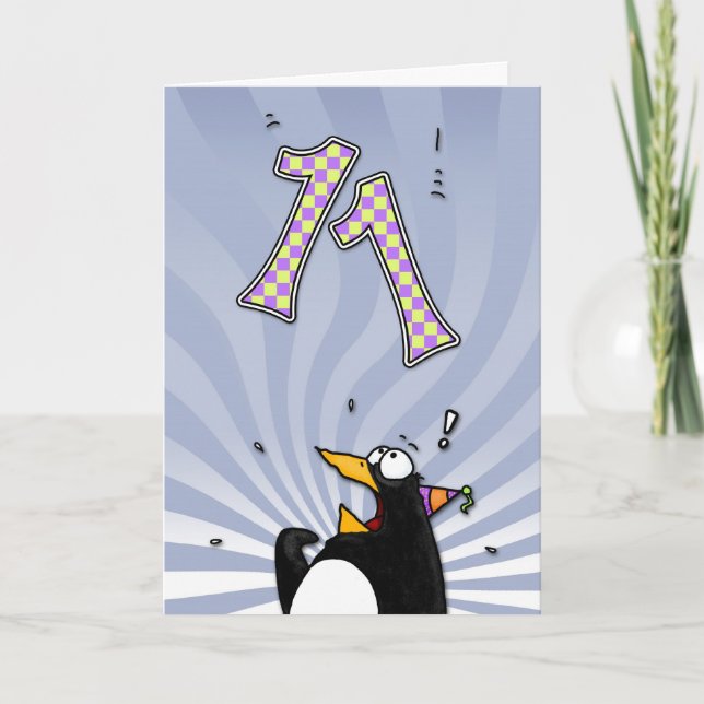 Cartão 11th Birthday - Penguin Surprise Card (Frente)