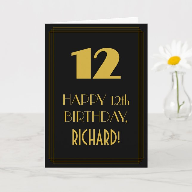 Cartão 12 Aniversário ~ Arte Deco Inspirou Olhar "12" & N (Planta pequena)