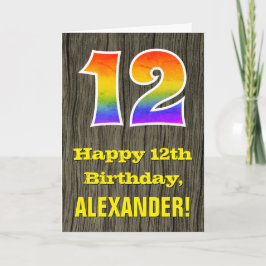 Cartão 12 Aniversário: Olhar Madeira rustica Faux, arco-í