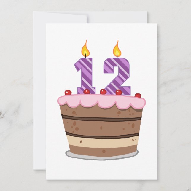 Cartão 12 anos de idade no Bolo de Aniversário (Frente)
