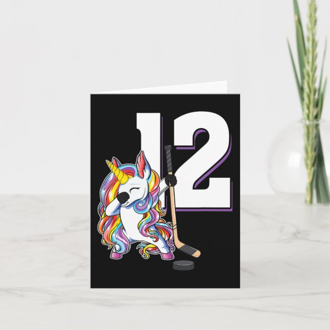 Cartão 12 Birthday Dabbing Unicorn Ice Hockey 12 Anos (Frente)