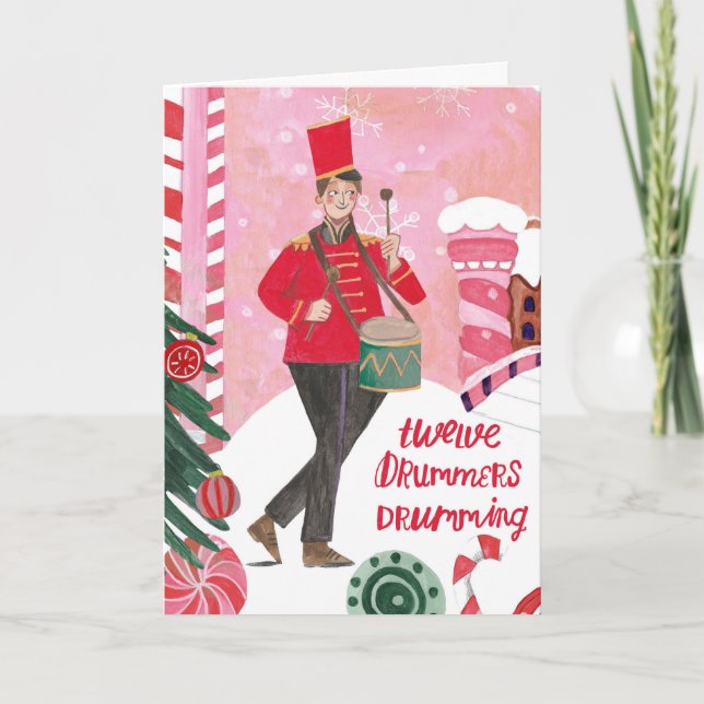 Cartão 12 dias bonitos de Natal doze Drummers Bebendo (Frente)