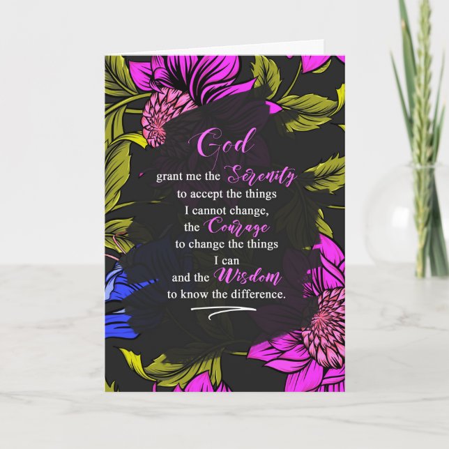 Cartão 12 Etapas de recuperação Encorajar botânico roxo (Frente)