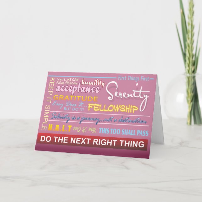 Cartão 12 step recovery slogans greeting card (Frente)