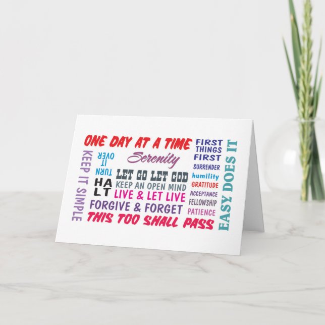 Cartão 12 step recovery slogans greeting card (Frente)