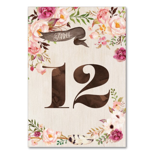 Cartão 12 Tabela De Casamento De Boho Floral Rusti (Frente)