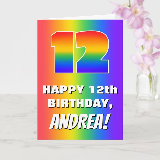 Cartão 12th Birthday: Colorful, Fun Rainbow Pattern # 12 (Orquídea)