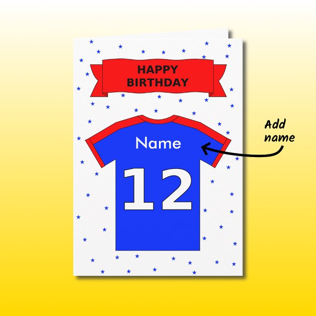 Cartão 12th birthday red blue t-shirt add a name (Criador carregado)