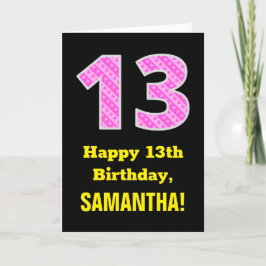 Cartão 13 Aniversário: Riscos e Corações Rosa "13" + Nome