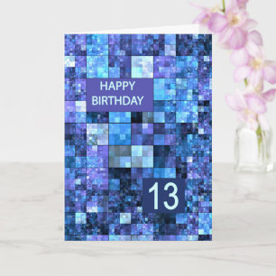 Cartão 13 Birthday, Blue Squares,