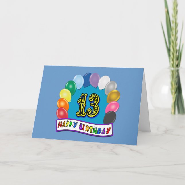 Cartão 13 Birthday dá presentes com Design de balões asso (Frente)