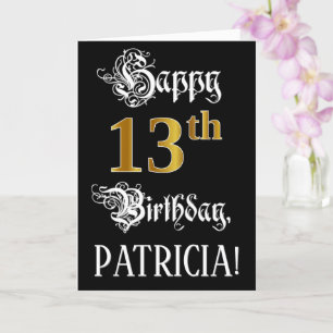 Cartão 13 Birthday — Script de Rico; Faux Dourado Look;