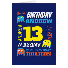 Cartão 13 de aniversário nome personalizado gamer de pixe