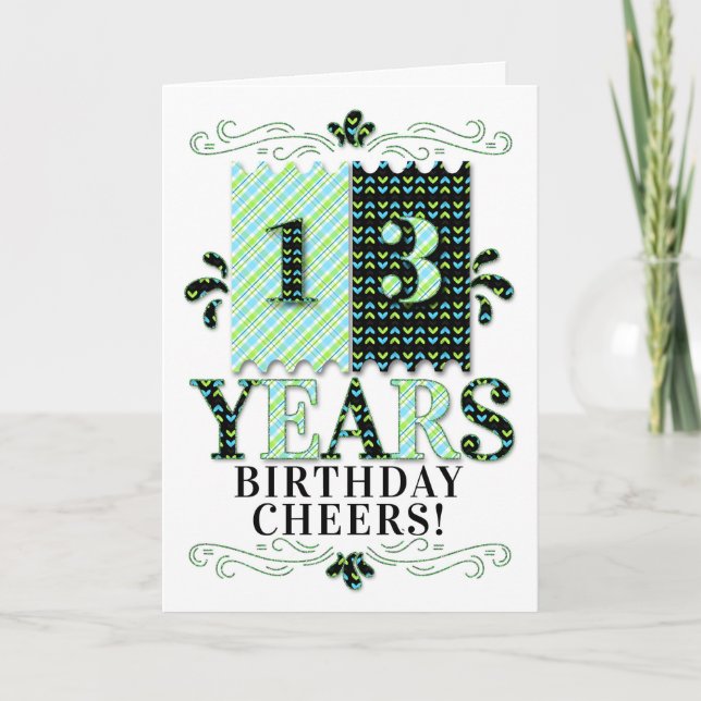 Cartão 13 de aniversário para Meninos ou Meninas em Azul  (Frente)