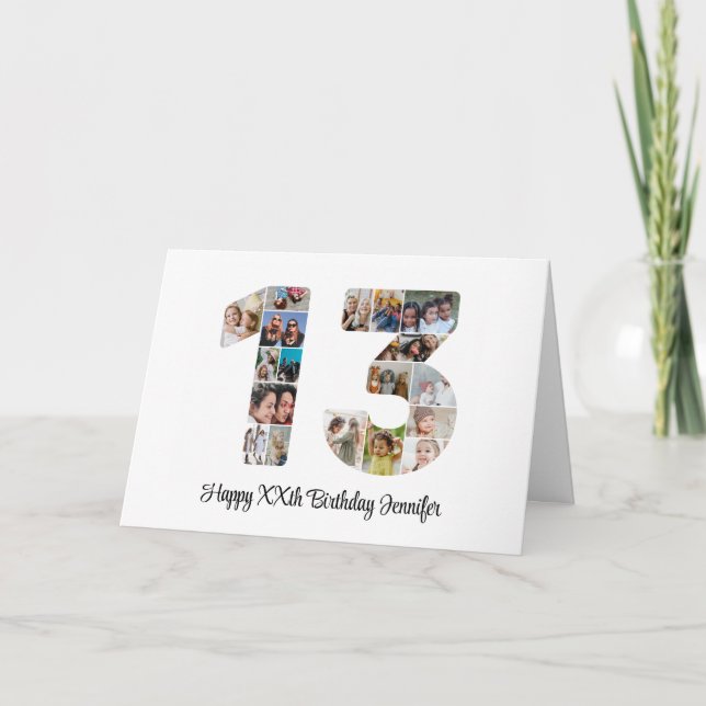 Cartão 13 Feliz Aniversário Número 13 Colagem Personaliza (Frente)