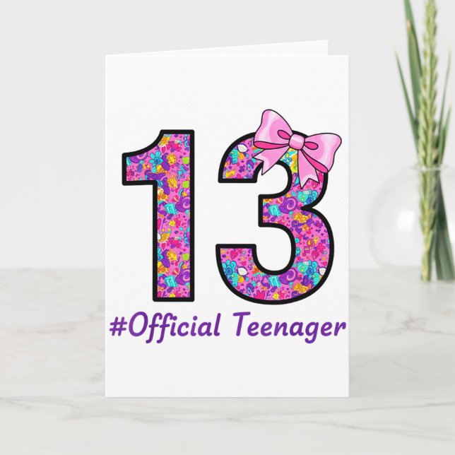 Cartão 13 Year Old Coquette Bow Official Teenager 13th Bi (Frente)