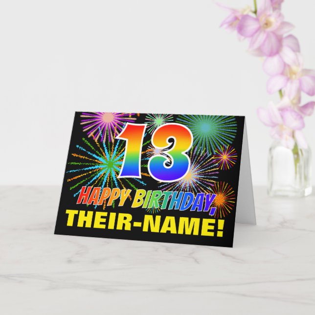 Cartão 13th Birthday: Bold, Fun, Fireworks, Rainbow 13 (Orquídea)