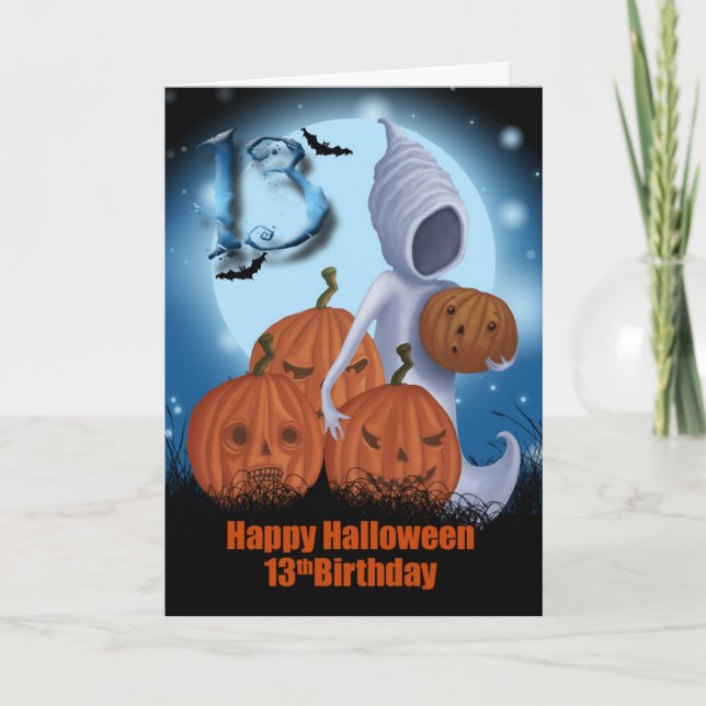 Cartão 13th Birthday Halloween Ghost And Pumpkins (Frente)