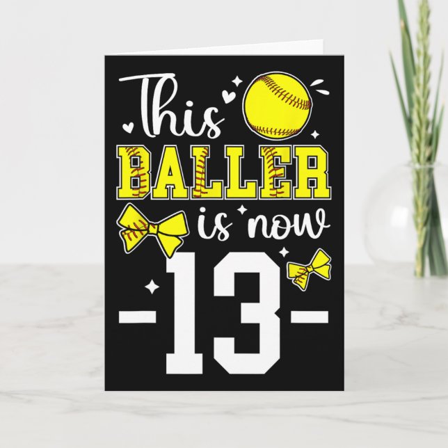 Cartão 13th Birthday Party Softll Girl Thirteen Year Old  (Frente)