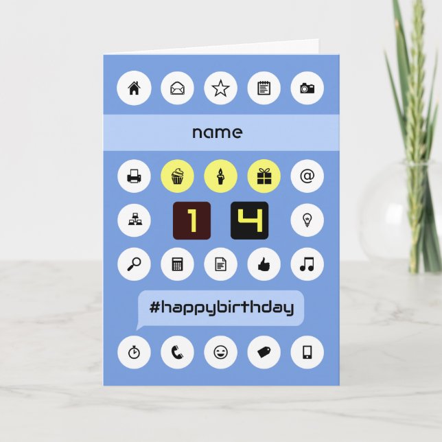 Cartão 14 aniversário adicionar nome computação personali (Frente)