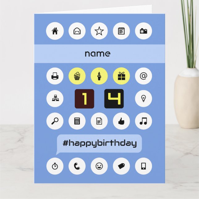 Cartão 14 aniversário adicionar nome computação personali (Frente)