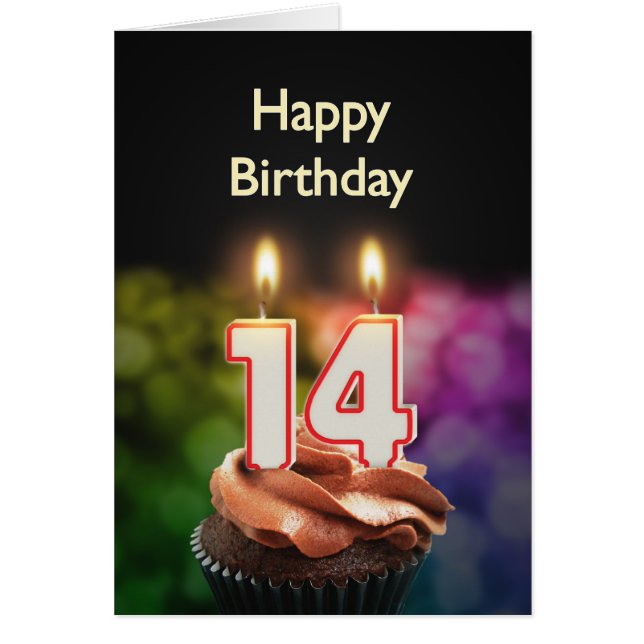 Cartão 14 Aniversário com bolo e velas (Frente)