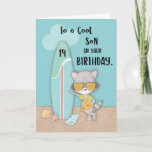 Cartão 14 anos Filho Birthday Beach Funny Legal Raccoon<br><div class="desc">É a época do ano novamente em que seu filho celebrará seu aniversário. Este ano presenteie-o com este cartão que é perfeito para a temporada e a ocasião. Você verá um guaxinim legal no cobrir disto que parece estar convidando seu filho para se juntar a ele na praia. Feliz 14...</div>