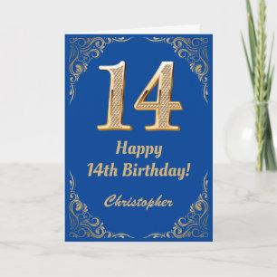 Cartão 14 Birthday Blue e Dourado quadro Glitter