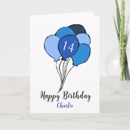 Cartão 14 de aniversário de balões azuis