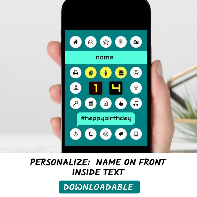 Cartão 14 dia de ícones de computação adiciona nome (Criador carregado)