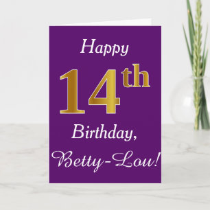 Cartão 14 Roxo, Faux Dourado Aniversário + Nome Personal