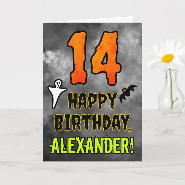 Cartão 14th Birthday: Eerie Halloween Theme + Custom Name (Planta pequena)