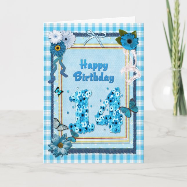 Cartão 14th Birthday with a scrapbook effect (Frente)